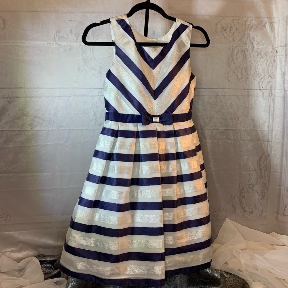 Jona Michelle Blue/White/Silver Striped Dress